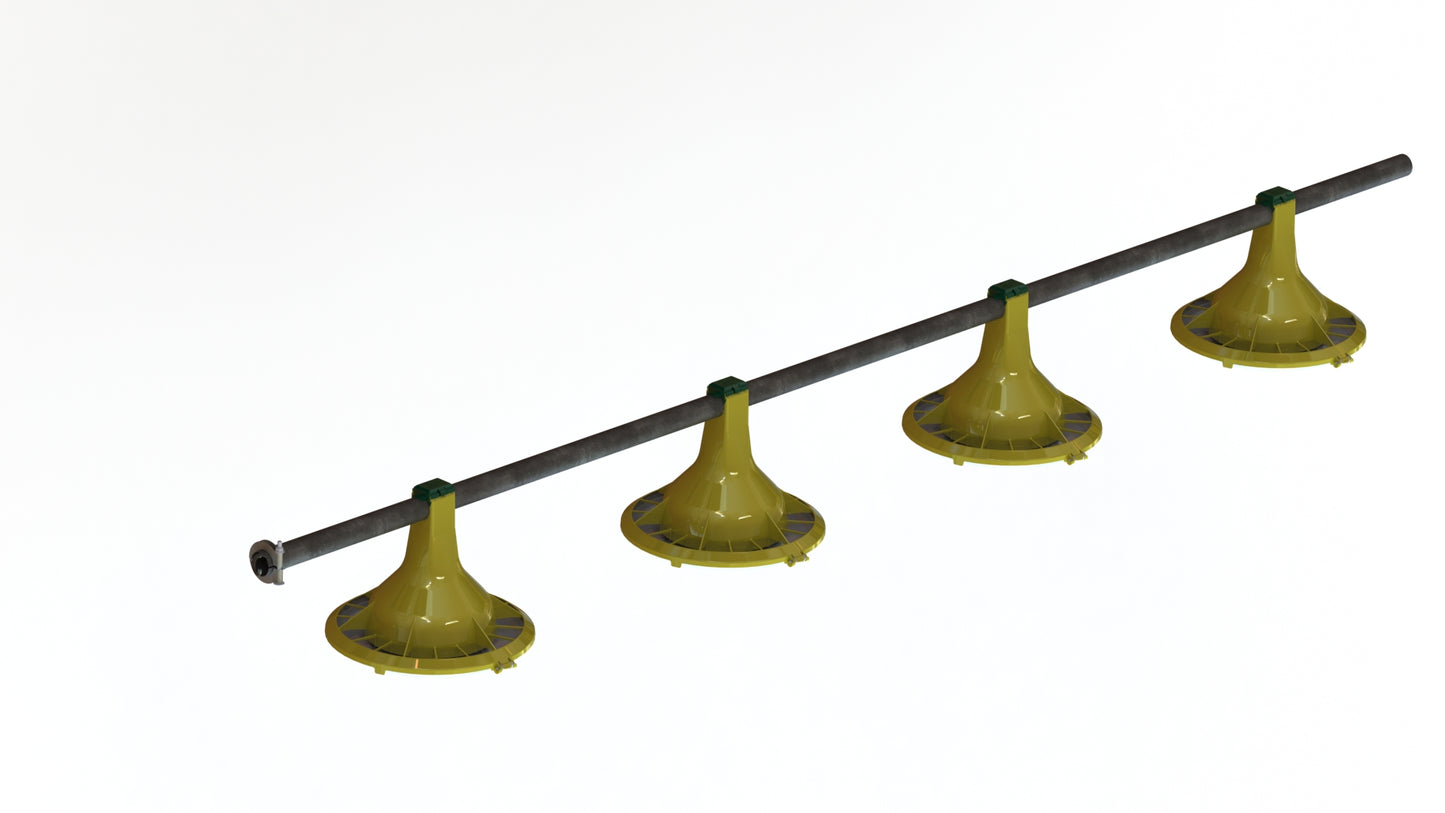 Futterrohr 3,05m inkl. 4x FITFEEDER (ohne Fressplatzmulden mit verkleinertem Futterauslauf), Spirale und Schelle