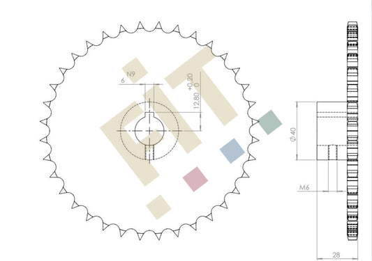 Kettenrad 08B-1, 1/2" Z36 mit Nabe, Bohrung Ø20mm, galv. Verz. (m1)