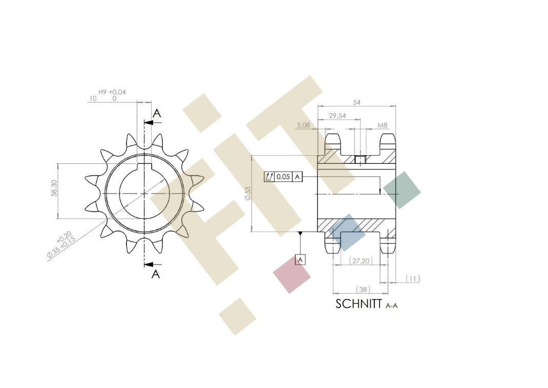Doppelkettenrad mit Nabe, Teilung3/4",12B, Z=12/12, d=73,6mm, kurzer Bund (m1)