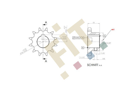 Kettenrad mit Nabe 12B-1, Z=12, Welle Ø 35mm, d=73,6mm_verz. (m2)