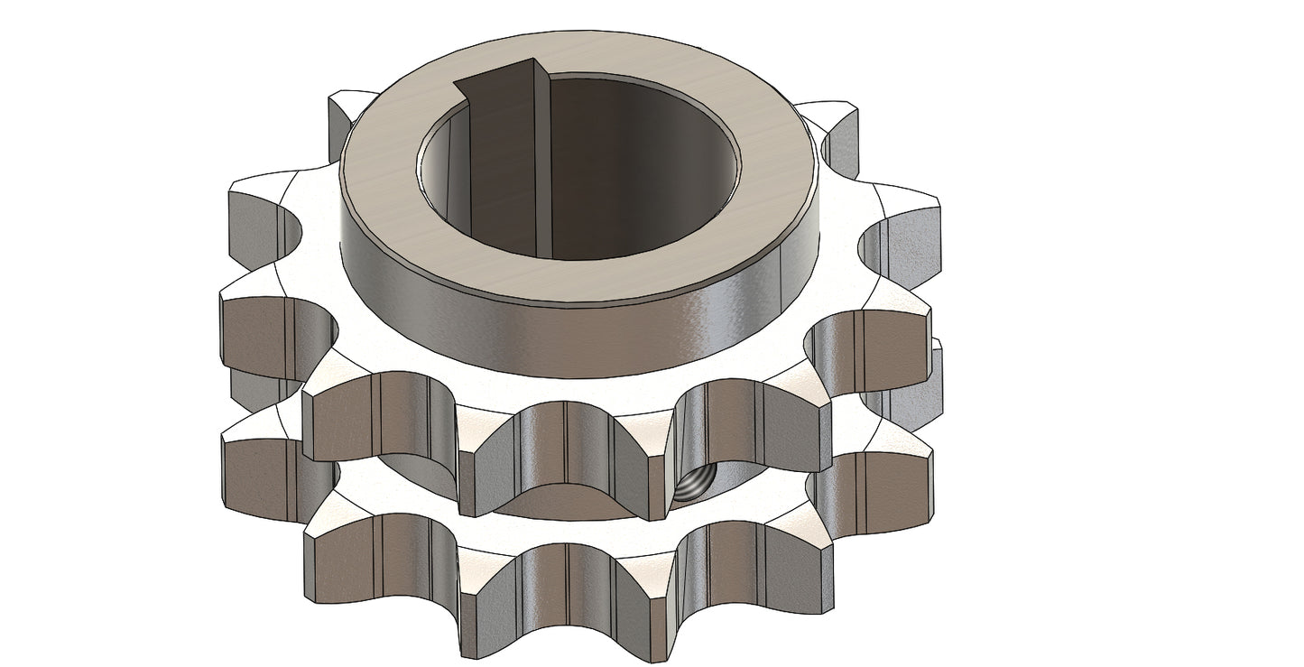 Kettenrad 12B-2, Z=12, DIN 8187, zweifach (duplex), mit Nabe und Nut 10mm, Gewindebohrung M8