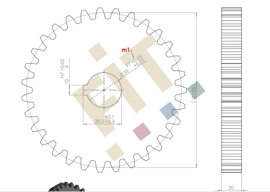 Zahnrad Anriebswalze, Z=31, m=5mm, t=20mm (F17KTA4-7-Pos15-UP3) (m1)