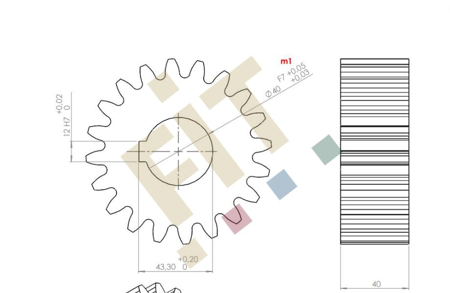 Zahnrad f. Andruckwalze, Z=20, m=5mm, t=40mm (m1)