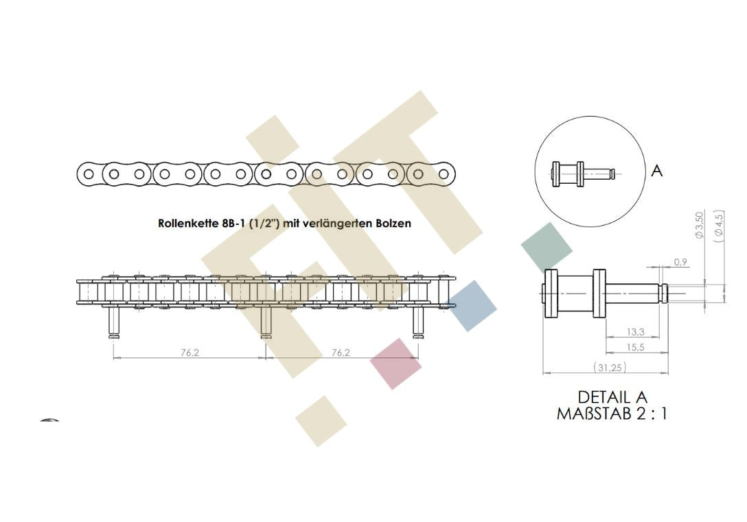 Rollenkette 1/2", jeder 6. Bolzen als Duplex