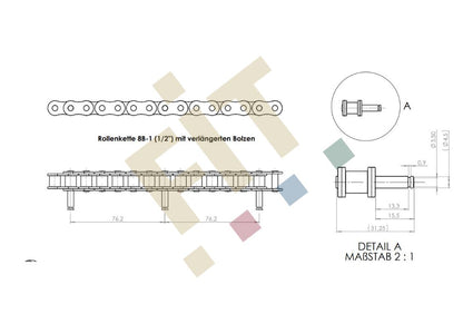 Rollenkette 1/2", jeder 6. Bolzen als Duplex