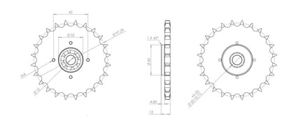 Kettenrad 08B-1, 1/2" Z24 mit Kugellager 6201 2RS, verz.