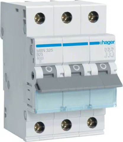Hager MBN325 Leitungsschutzschalter, 3-polig, 6kA, B-Charakteristik, 25A