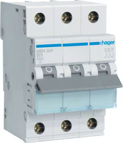 Hager MBN325 Leitungsschutzschalter, 3-polig, 6kA, B-Charakteristik, 25A