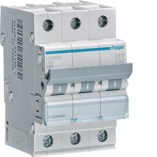 Hager MCN332 Leitungsschutzschalter 3 polig 6kA C-Charakteristik 32A 3 Module