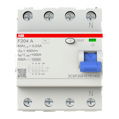 ABB F204A-40/0,03 FI-Schalter, 40A/0,03mA, 4-Polig, 2CSF204101R1400