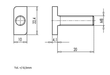 Hammerkopfschraube Typ 28/15 M 8 x 20 A2 o.4-kt